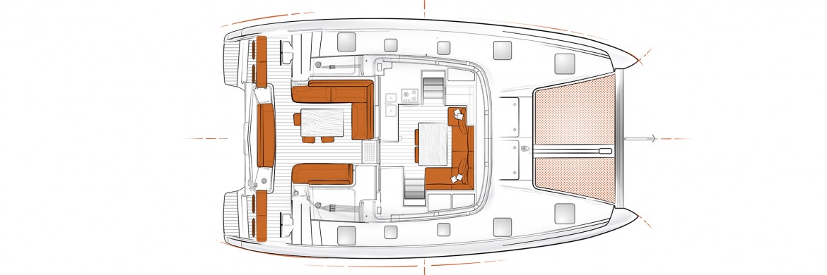 Excess 12 Catamaran layout saloon