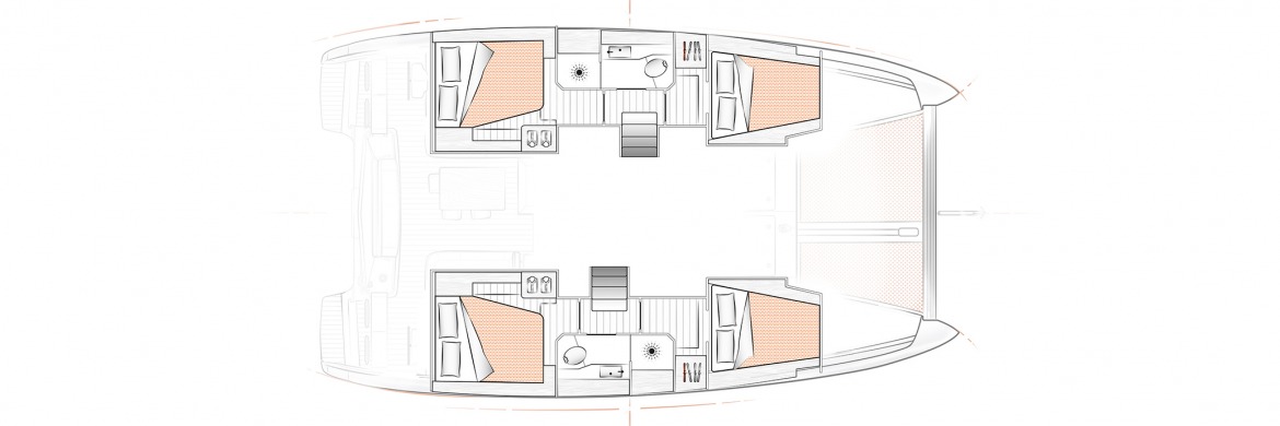 Excess 12 Catamran Layout 4 cabin 2 heads