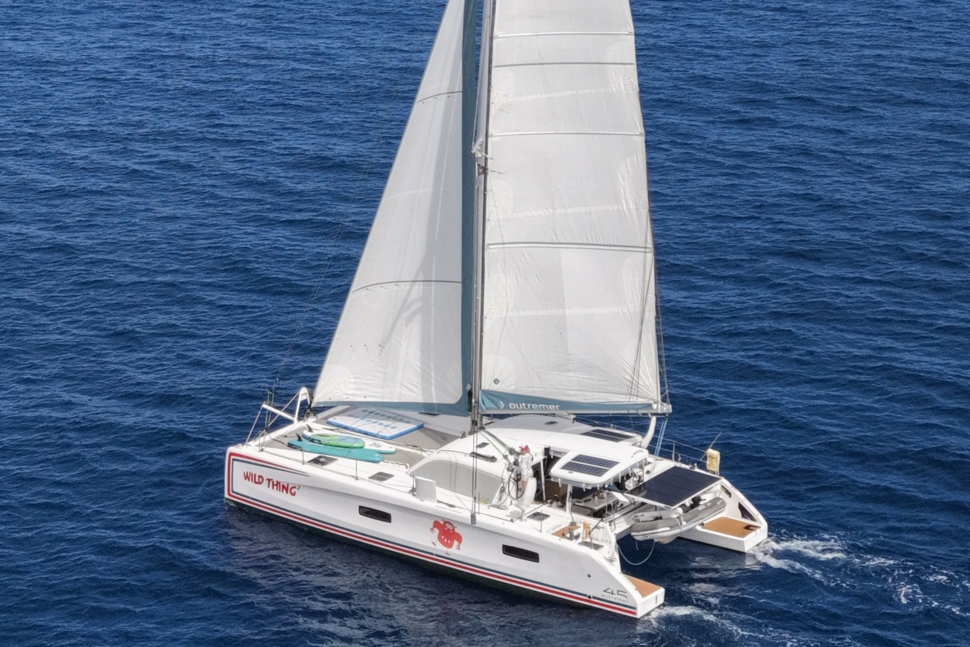 04 outremer 45 catamaran offshore sailing solar panels davits
