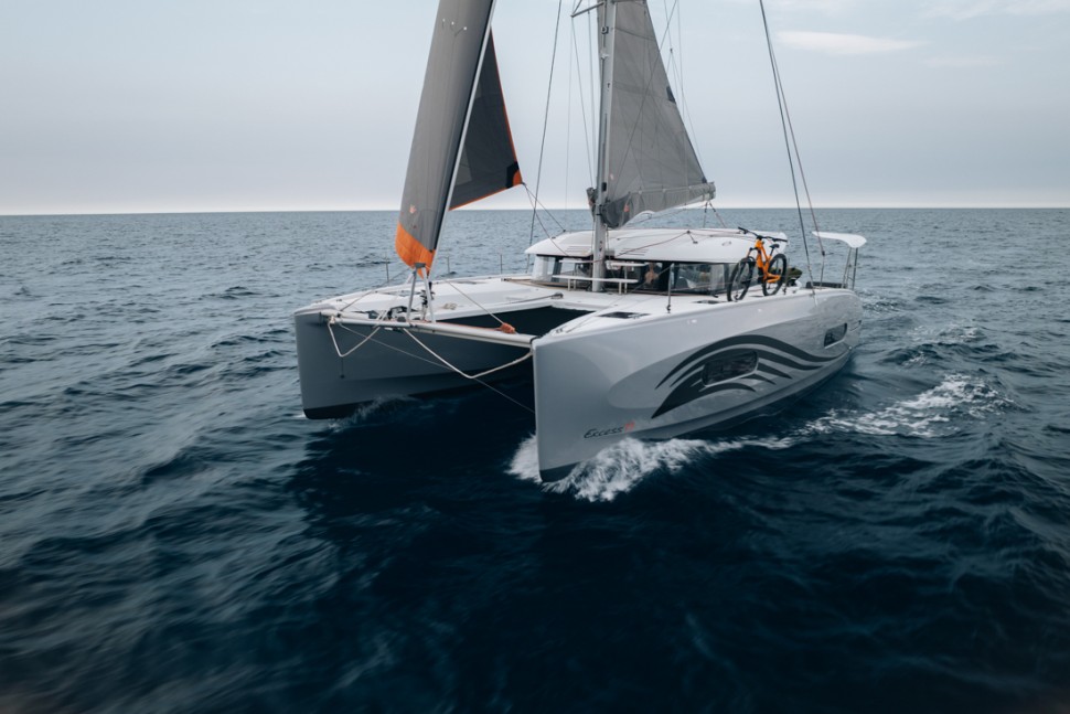 excess 11 riders edition 02 catamaran underway bow view